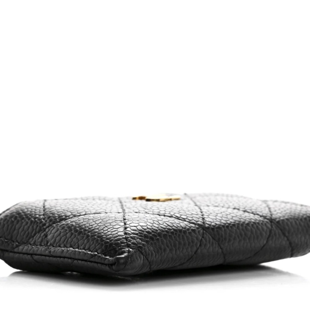 CHANEL Black Quilted Caviar Leather Card Holder with Gold CC - Picture 3 of 10